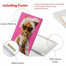 1 pieza Póster de lienzo, con marco de madera sólida, arte de pared imprimible, pintura de aceite minimalista de un leopardo bebiendo café, comedor de dopamina, póster colorido y elegante de cocina, póster de mañana vívida - Multicolor - Ver 3