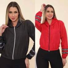 Kit 2 Women's Windbreaker Jacket Tactel Cold Coat Promotion - 黑紅 - 查看 1