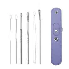 6pcs Ear Spoon Portable Leather Cover Set, Ear Picking Tool, Ear Spoon Spiral Spring Tool Complete Set,School,Back To School,Travel,Travel Essentials,Home Essentials,Ear Cleaner - Multicolor - View 15