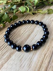 1pc Black Tourmaline Powerful Protection Bracelet Dispelling Negative Energy Beaded Stretch Spiritual Grounding Meditation Jewelry. Unisex