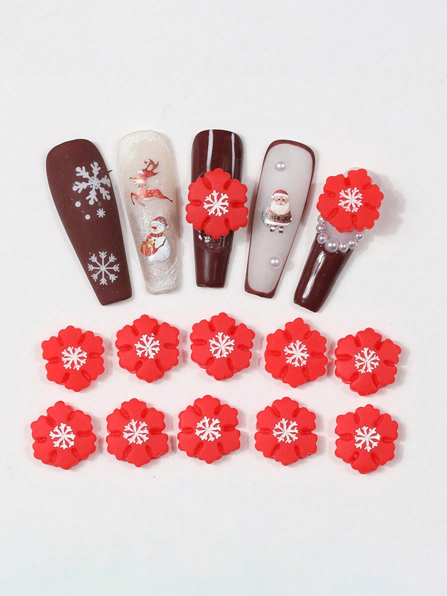 10pcs 3D Christmas Red Snowflake Resin Acrylic Nail Art Decorations