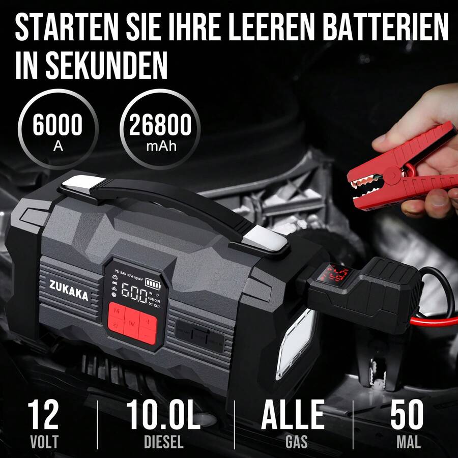 26800mAh Jump Starter With Air Compressor 4500A Booster Tyre Inflator