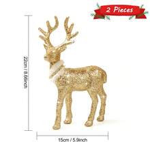 Tượng tuần lộc Giáng sinh cổ điển 8,6 inch - Bộ 2 món - Tượng tuần lộc bằng nhựa lấp lánh, thích hợp để trang trí ngày lễ - Dành cho phòng khách, phòng ngủ và nhiều loại phòng khác nhau - Vàng B - Xem 2