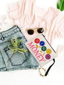 彩色硬币图案钱字母印花便携式拉链女士手绳亚麻零钱包、收纳袋，是送给情侣和家人的绝佳礼物，也是送给圣经爱好者以及岳母、母亲和朋友的最佳礼物。基督教礼品，时尚单品手提包、零钱包、化妆品收纳袋（有四种颜色可选：黑色、灰色、卡其色、玫红色），随机选择手绳方向的小包 - 彩色 - 查看 3