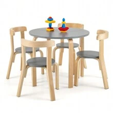 5-Piece Kids Wooden Curved Back Activity Table & Chair Set - Xám - Xem 1