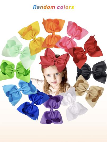 12pcs/Set Girls Random Colors Big Bows For Girls 8inch Oversize Large Boutique Hair Bows Alligator Hair Clips For Girls Teens Hair Accessory Back To School Xmas