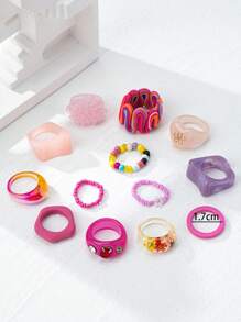 13pcs/Set Pink Series Asymmetrical & Multi-Element Rings Delicate & Elegant Party Rings For Women, Handmade Assorted Color, Mother's Day Gift, Partially Open Ring Design