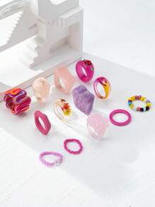 13pcs/Set Pink Series Asymmetrical & Multi-Element Rings Delicate & Elegant Party Rings For Women, Handmade Assorted Color, Mother's Day Gift, Partially Open Ring Design