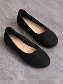 Classic Round Toe Flat Women Shoes, Plus Size 36-43, Thickened Forefoot For Foot Care, Optimized Heel Design To Prevent Slipping, Soft Fabric Upper And Cushioned Insole For Comfort