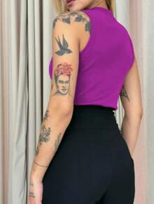Women's Basic Ribbed Tank Top Ribana - Rood violet - Bekijken 2