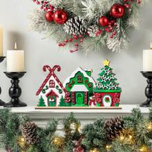 1Pc/125Pcs Christmas House Wooden Tabletop Decor Tiered Tray Decorations Rustic Winter Christmas House Sign For Farmhouse Xmas Party Table Decor(Without Tray) - Multicolor - View 4