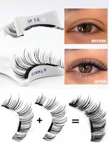 1 Pair C Curl Magnetic False Eyelashes Kit With Mirror & Applicator Glue-Free Eyelashes 3D Natural Manga Eyelashes Cat Eye Fluffy Faux Mink Eye Lashes With Tweezers Makeup Tool - 黑色 - 查看 7