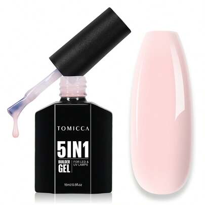  TOMICCA Light Pink Builder Gel 5-In-1, 15ml 1Pc, Quick-Drying Under UV/LED Light Gel Nail Polish,For Nail Extension,Reinforcement,Nail Art Decoration And Rhinestone Application, Suitable For DIY Nail Tips At Home Or As A Gift Nails