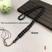 1Pc Natural Crystal Obsidian Sweater Chain Rope, Men's And Women's Fashion Beaded Necklace Sling, All Hand-Woven, Black Transfer Beads Fashion Beaded Rope,DIY Pendant Accessories, Family Gifts, Christmas And Various Holiday Party Gifts, Crystal Gifts - Black - View 4