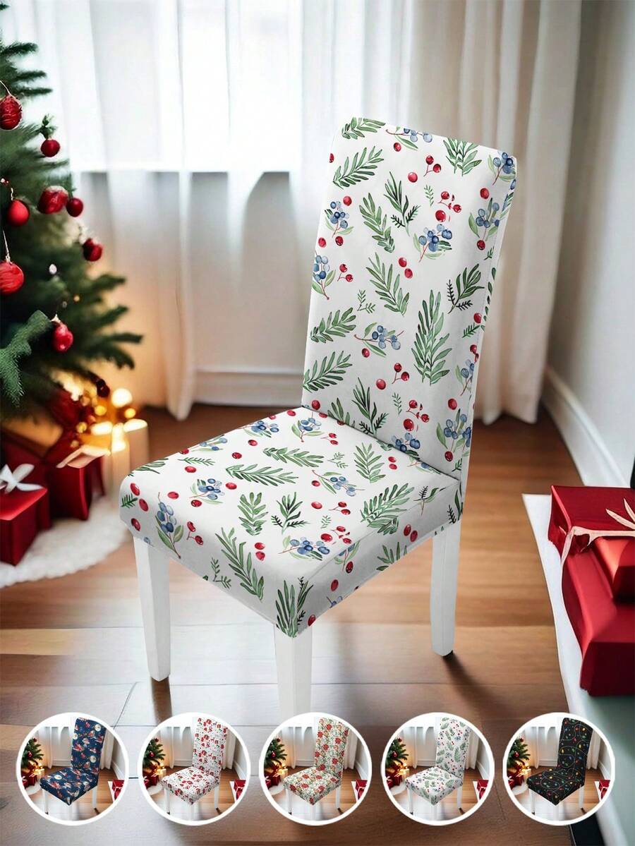 1pc 160gsm Christmas Chair Cover, Elastic Dining Chair Slipcover, Washable Spandex Kitchen Removable Seat Protector, Suitable For Home Or Party - Multicolor - View 1