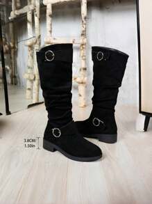 Plus Size Women Spring Tall Boots, Thin Ankle Boots, Soft & Comfortable Fabric, Breathable, Anti-Slip & Durable - Black - View 2