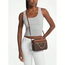 Michael Kors Jet Set Large Logo Crossbody Bag Crossbody Bags For Women Gold-Tone Hardware In Signature Logo-Print Canvas Women's Bag Gift For Her,Mother's Day - 棕色 - 查看 2