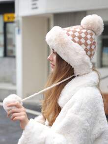 LEAJOURNO. 1 件装女士渔夫帽，秋冬季新款蓬松厚护耳保暖帽 - 卡其色 - 查看 5