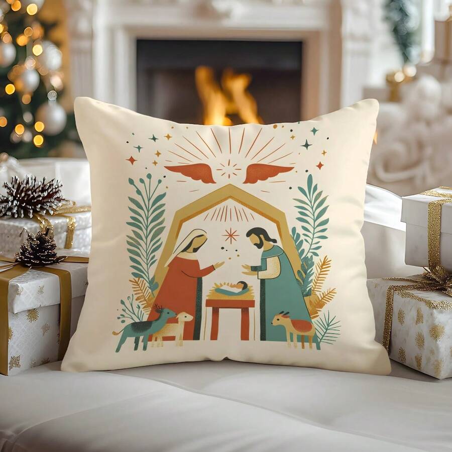 1 vỏ gối hình minh họa hoạt hình Giáng sinh 17,7*17,7in (45*45cm) (in một mặt), vỏ gối trang trí nhà mừng năm mới cho giường, ghế sofa, ô tô (không bao gồm ruột gối), thích hợp sử dụng hàng ngày, tự sử dụng tối giản cao cấp, phòng khách, phòng ngủ, đầu giường, v.v. - Chúa giáng sinh 03 - Xem 1