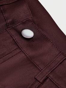 女士高腰亮面PU皮革阔腿裤，哑光涂层，时尚百搭，适合派对、通勤、音乐节、度假等场合，休闲直筒裤，春夏服装，畅销款，Y2K风格，适合派对、通勤、假日、节日、户外活动等场合，春夏穿着，适合高个女性，搭配单品，黑色，长裤