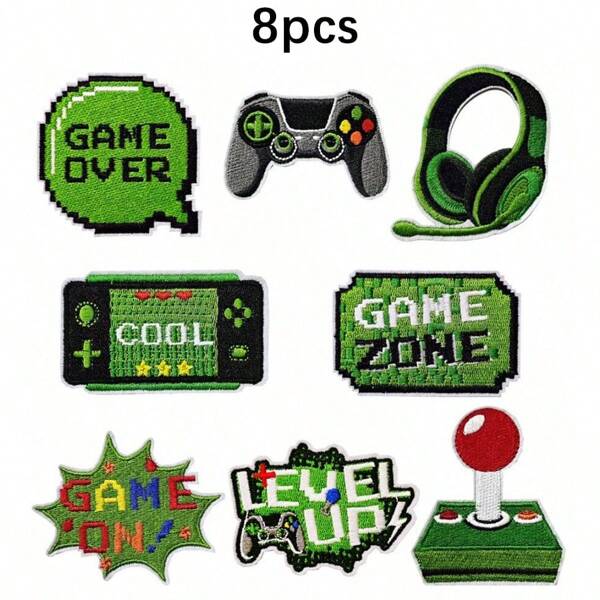 8pcs/10pcs Game Theme Iron On Patches, Sew On Embroidered Applique Repair Patch DIY Crafts Projects For Clothing Jacket Jeans Pants Dress Backpack Hat Decorations Gifts