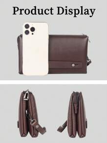 HOVI'S 休闲简约男士手包时尚商务大容量多功能钱包万圣节圣诞节冬季圣诞礼物男士包男士钱包男士钱包笔记本电脑礼物时尚休闲感恩节秋季旅行钱包假日洗漱包老钱圣诞快乐手提包手拿包腕包便携式储物包钱包和包男士礼物学生多功能户外爸爸礼物男友礼物手提包度假趣味礼物零钱包男士胸包男士侧包挎包皮包流浪包腰包 - 棕色 - 查看 3