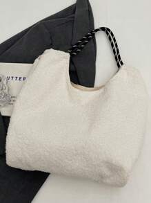 Plush Dog Graphic Cute Girl Large Capacity Tote Bag, Simple Versatile Handbag - White - View 6