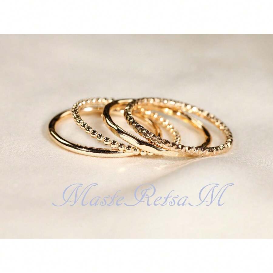 Set K14K Gold Filled 4 Rings Set, Handmade 14K Gold Filled Ring, Can