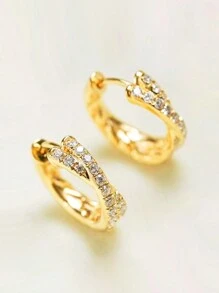 1 Pair S925 Sterling Silver Crossed Cubic Zirconia Double Hoop Earrings, Luxury European & American Fashion, Suitable For Work And Daily Wear, Perfect Gift For Friends And Lovers, Women's Fine Jewelry