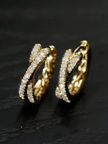 1 Pair S925 Sterling Silver Crossed Cubic Zirconia Double Hoop Earrings, Luxury European & American Fashion, Suitable For Work And Daily Wear, Perfect Gift For Friends And Lovers, Women's Fine Jewelry