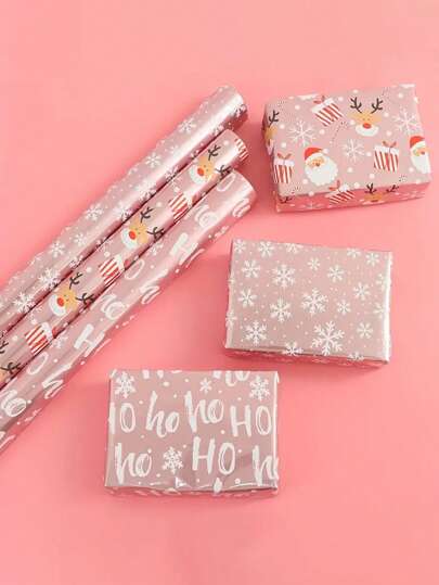 1pc Christmas Gift Packaging Roll - Pink Metal Foil Snowflake And Santa Claus Pattern, 17 Inches X 197 Inches - Perfect For Holiday Gifts And Handicrafts(Snowflake Pattern)