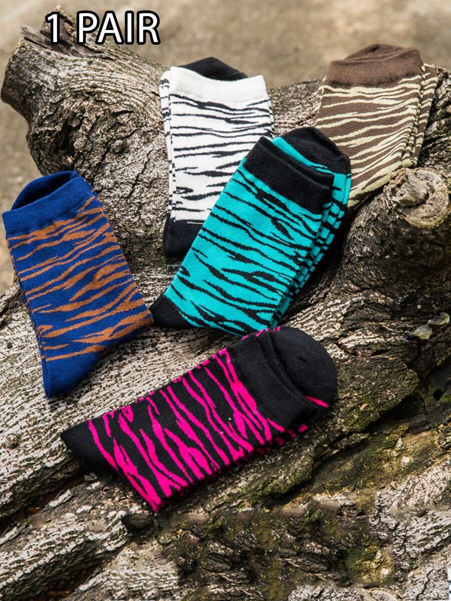 1 Đôi Tất Sọc Bò Cho Nam, Đầy Không Khí Thiên Nhiên, Mang Đến Món Quà Của Thiên Nhiên, Tất Không Khí Đơn Giản Và Đa Năng - Nhiều màu - Xem 1