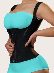 1PC Women Latex 15-Bone Back Support Waist Trainer With Zipper, Hooks, Shapewear Tummy Control Corset Shape Wear For Daily Wear
