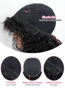 真人发深卷波波头假发带刘海水波全机织假发无蕾丝无胶杰瑞卷发假发女士自然黑色 180% 密度