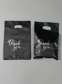 10pcs Black Thank You Gift Bags, Plastic Bags For Small Business, Shopping Bags, Ideal For Festival, Birthday, Party Favors, Wedding Gift Packaging, Suitable For Gifts, Parties, Shops, Boutiques, Etc. Back To School Valentine Day