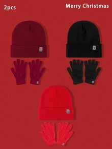 Bộ 2 mũ len co giãn thời trang thu đông unisex hình hươu đan + găng tay thêu hươu, mũ len dạo phố, mũ đội đầu Y2K, quà tặng Giáng sinh - mũ + găng tay - Xem 6