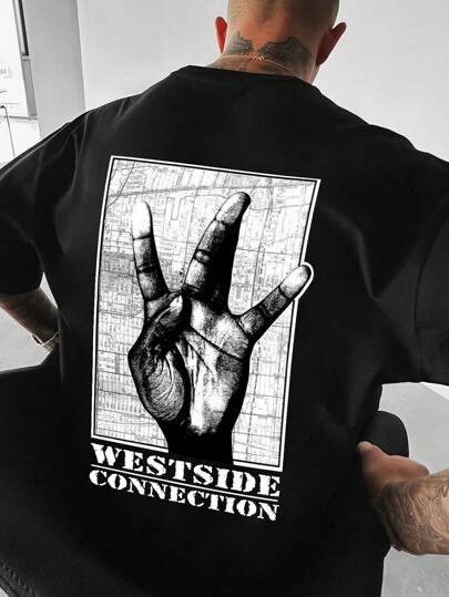 Heren Minimalist Hand Gebaar Print Crew Neck Korte Mouw T-shirt, Zomer