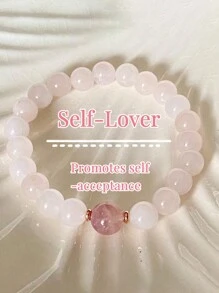 1pc Fashionable & Sweet Natural Stone Crystal Metallic Pink Color Geometric Beaded Bracelet For Women, Bringing Health, Luck, Healing Emotions For Daily, Party, Gathering