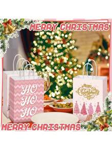 12/24 件带手柄的粉色纸质礼品袋、生日派对礼品袋、圣诞节节日礼物纸质礼品袋、纸杯蛋糕饼干零食包装 - 彩色 - 查看 4