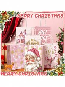 12/24 件带手柄的粉色纸质礼品袋、生日派对礼品袋、圣诞节节日礼物纸质礼品袋、纸杯蛋糕饼干零食包装 - 彩色 - 查看 5