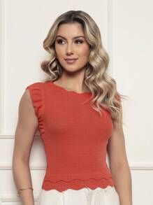 ONLYONE - JAPANESE MODAL SLEEVE CROPPED TOP WITH WAVE DETAIL HEM -  FIMINAS TOPS KNIT TOPS - Red - View 1