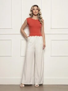 ONLYONE - JAPANESE MODAL SLEEVE CROPPED TOP WITH WAVE DETAIL HEM -  FIMINAS TOPS KNIT TOPS - Red - View 3