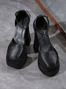 2024 New Spring/Autumn High Heel Sandals, Korean Style Peep-Toe Chunky Heel Mary Janes For Women