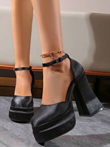 2024 New Spring/Autumn High Heel Sandals, Korean Style Peep-Toe Chunky Heel Mary Janes For Women