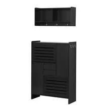 ON-TREND Multi-Functional Tipping Bucket Shoe Cabinet With Wall Cabinet, Space-Saving Design Foyer Cabinet With 2 Flip Drawers, Versatile Side Cabinet For Hallway, White - Black + Particle Board + Primary Living Space - View 11