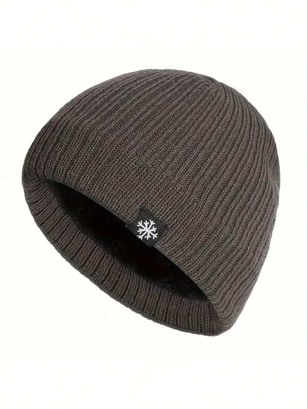 1pc Snowflake Patch Knitted Beanie Hat, Unisex Thick Warm Lightweight Earflap Windproof Loose Fit Cap, Suitable For Cold Weather