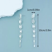 1 对欧美奢华简约长款水钻吊坠链耳环，时尚宴会百搭珠宝 - 耳環 - 查看 8