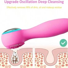 Facial Cleansing Brush, Silicone Face Scrubber With Cold And Hot Compresses For Cleansing Exfoliating Massaging, Waterproof Electric Face Wash Brush For Women Men - 粉色 - 查看 7