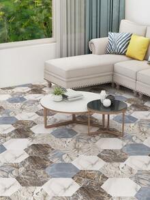 11 件 7.87*9.06 英寸六角形地板贴纸，白色大理石带叶子图案自粘地板贴纸，防滑瓷砖贴纸，即撕即贴 DIY 拼接墙贴适用于家居装饰 - 彩色 - 查看 11