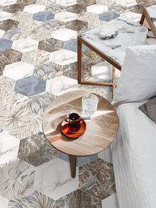 11 件 7.87*9.06 英寸六角形地板贴纸，白色大理石带叶子图案自粘地板贴纸，防滑瓷砖贴纸，即撕即贴 DIY 拼接墙贴适用于家居装饰 - 彩色 - 查看 10